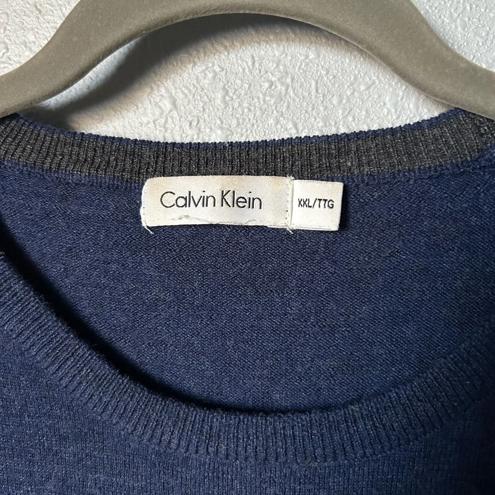 Calvin Klein Men's Blue Merino Wool Crewneck Sweater - Picture 2 of 8